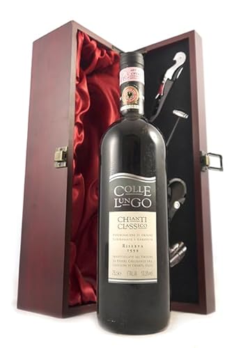 Chianti Classico Riserva 1999 Colle Lungo (Red wine) in einer mit Seide ausgestatetten Geschenkbox, da zu 4 Weinaccessoires, 1 x 750ml von vintagewinegifts