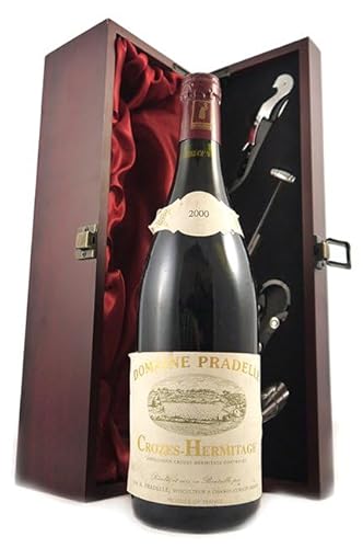 Crozes Hermitage 2000 Domaine Pradelle (Red wine) in einer mit Seide ausgestatetten Geschenkbox, da zu 4 Weinaccessoires, 1 x 750ml von vintagewinegifts