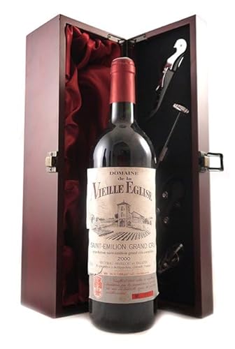 Domaine de la Viellle Eglise 2000 Saint Emilion Grand Cru (Red wine) in einer mit Seide ausgestatetten Geschenkbox, da zu 4 Weinaccessoires, 1 x 750ml von vintagewinegifts