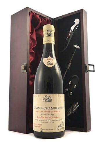 Gevrey-Chambertin 1998 Domaine Jean-Michel Guillon & Fils (Red wine) in einer mit Seide ausgestatetten Geschenkbox, da zu 4 Weinaccessoires, 1 x 750ml von vintagewinegifts