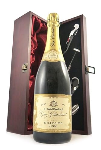 Guy Charlbaut 1er Cru Millesime Brut Vintage Champagne 2000 in einer mit Seide ausgestatetten Geschenkbox, da zu 4 Weinaccessoires, 1 x 750ml von vintagewinegifts