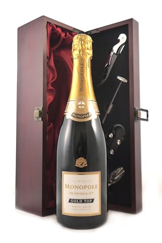 Heidsieck & Co Monopole Gold Top Champagne 2018 in einer mit Seide ausgestatetten Geschenkbox, da zu 4 Weinaccessoires, 1 x 750ml von vintagewinegifts