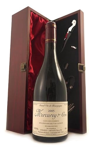 Mercurey 1er Cru 'Clos des Combins' 1er Cru 2005 Domaine Menand Pere & Fils (Red wine) in einer mit Seide ausgestatetten Geschenkbox, da zu 4 Weinaccessoires, 1 x 750ml von vintagewinegifts