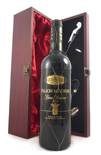 Palacio del Conde Gran Reserva 2004 (Red wine) in einer mit Seide ausgestatetten Geschenkbox, da zu 4 Weinaccessoires, 1 x 750ml von vintagewinegifts