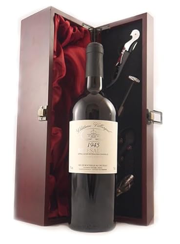 Rivesaltes Chateau Villargeil 1945 (Sweet red wine) in einer mit Seide ausgestatetten Geschenkbox, da zu 4 Weinaccessoires, 1 x 750ml von vintagewinegifts