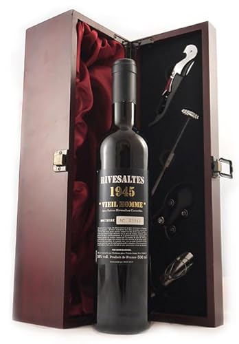 Rivesaltes Vieil Hommes 1945 Pierre Janny (50cls) (Sweet red wine) in einer mit Seide ausgestatetten Geschenkbox, da zu 4 Weinaccessoires, 1 x 500ml von vintagewinegifts