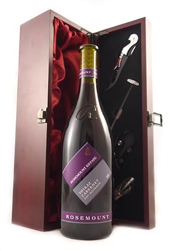 Rosemount Estate Shiraz Cabernet 2001 McLaren Vale (Red wine) in einer mit Seide ausgestatetten Geschenkbox, da zu 4 Weinaccessoires, 1 x 750ml von vintagewinegifts