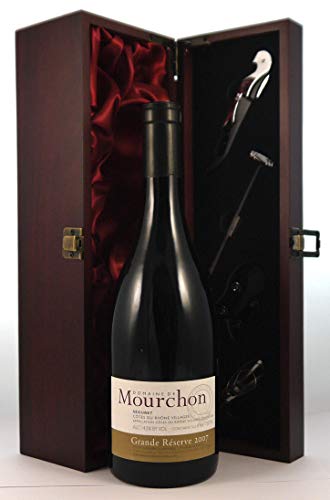 Seguret Grande Reserve 2007 Domaine de Mourchon in einer mit Seide ausgestatetten Geschenkbox, da zu 4 Weinaccessoires, 1 x 750ml von vintagewinegifts