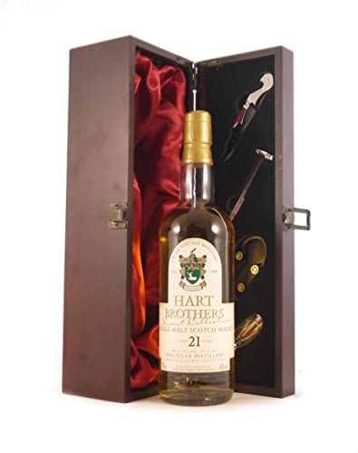 vintagewinegifts Macallan 21 Year Old Single Highland Malt Whisky 1974 Hart Brothers Finest Collection in einer mit Seide ausgestatetten Geschenkbox, da zu 4 Weinaccessoires, 1 x 700ml von vintagewinegifts