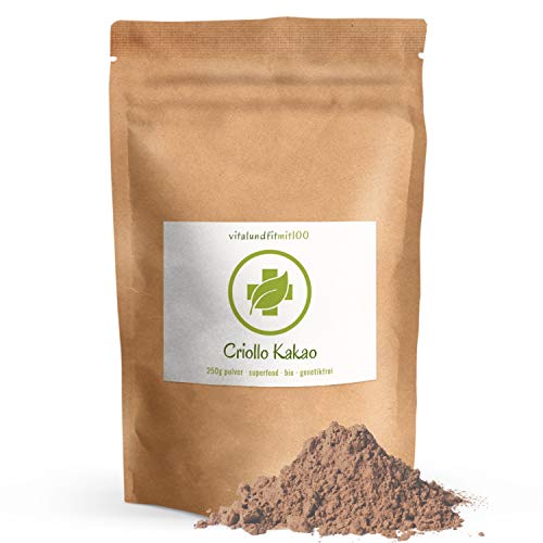 Bio Criollo Kakaopulver - 250 g roh - Kakao-Alternative - in Rohkostqualität - ideal für rohe Schokoladenkreationen - vegan, rein, glutenfrei - OHNE Hilfs- u. Zusatzstoffe von vitalundfitmit100