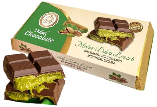 Dubai Schokolade Pistazie – Originale Schokolade mit Pistazien und Schokalade, Luxuriöser Genuss Dubaischokolade, fix chocolate dubai kaufen, die dubai Schokolade 185 gr XL von vitaminbox