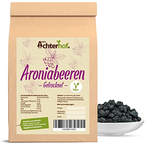 Aroniabeeren getrocknet 250g | feinste getrocknete Aronia-Beeren | süß-säuerlich-herb | ideal als Topping für Müsli, Porridge oder als Zutat für Obstsalat oder Gewürzkuchen | vom Achterhof von vom-Achterhof