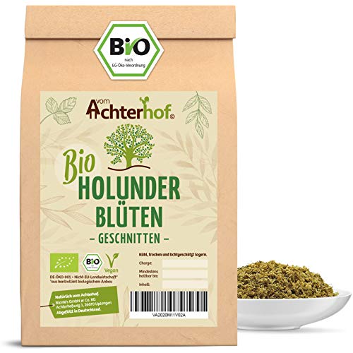 Bio Holunderblüten 250g | getrocknet und geschnitten in höchster Bio-Qualität | für schmackhafte Tees, Speisen & Co. | vom Achterhof von vom-Achterhof