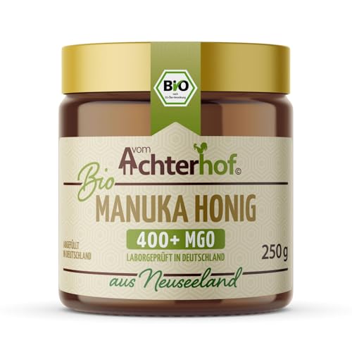 Bio Manuka Honig | 250g | 100% BIO | mit 400+ MGO | in Deutschland laborgeprüfter Methylglyoxal Wert | reines Naturprodukt aus Neuseeland | aus ethischer Imkerei | vom Achterhof von vom-Achterhof