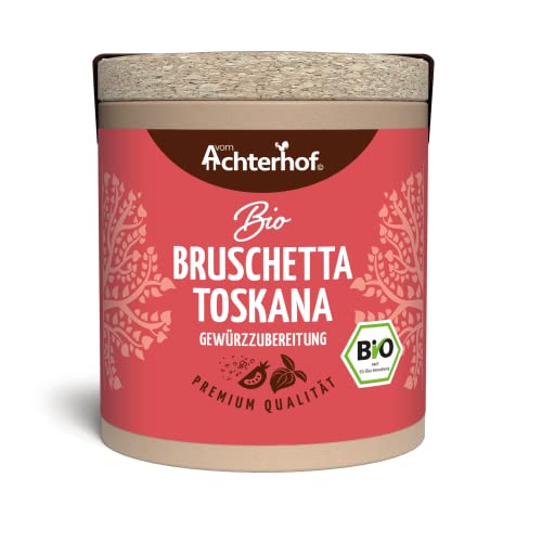 Bruschetta Toskana Gewürzzubereitung Bio 50g | Gewürzmischung aus Tomatenchips, Salz, Knoblauch, Zwiebeln, Petersilie, Pfeffer, Basilikum, Oregano | vom Achterhof von vom-Achterhof