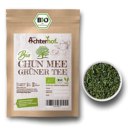 Grüner Tee Chun Mee BIO 250g | chinesischer Grüner Tee | nach uralter Tradition hergestellt | angebaut im Südosten Chinas | herbes Aroma, begleitet von leichter Süße | vom Achterhof von vom-Achterhof