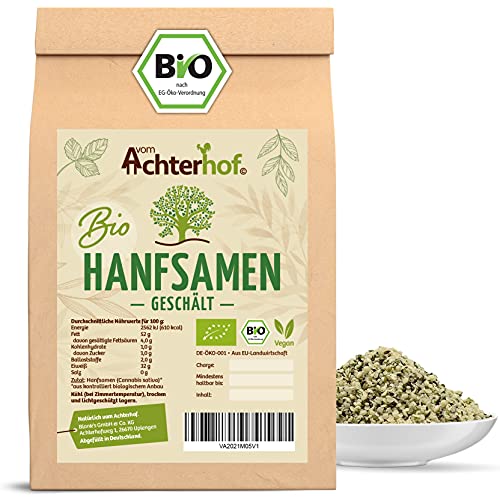 Hanfsamen geschält BIO 250g | nussiger Geschmack | proteinhaltige Hemp Seeds | Hanfnüsse aus kontrolliert biologischem Anbau | Biohanfsamen zum Kochen, Backen und zum pur Snacken | vom Achterhof von vom-Achterhof