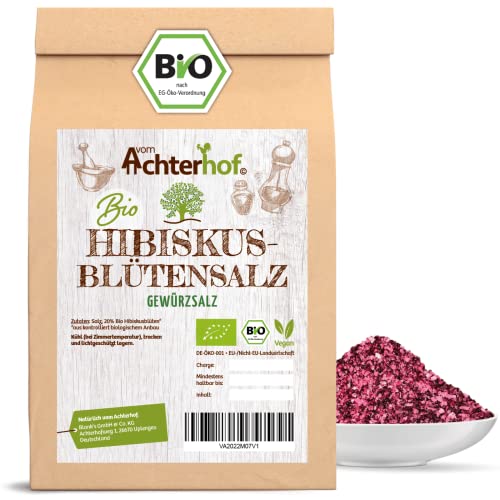 Hibiskusblütensalz Bio 100g | Salz Kombination mit Meersalz und Bio Hibiskusblüten | fruchtig-aromatisch | Bio-Qualität | vom Achterhof von vom-Achterhof