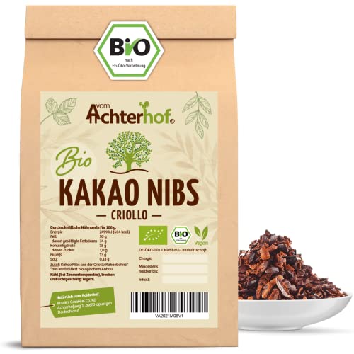 Kakaonibs Bio 1kg | aus der Criollo Kakao-Bohne | ohne Süßungsmittel | für Schokomuffins, Schokoglasuren, eine heiße Schokolade & als Zugabe in Porridges, Müslis & Co | vom Achterhof von vom-Achterhof