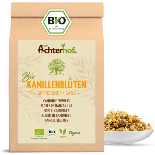 Kamillenblüten getrocknet Bio lose 500g | ganze Kamillenblüten getrocknet | in Bio-Qualität | Kamillentee aus Blüten-Köpfe | 100% naturürlich | leicht bitterer und milder Geschmack | vom Achterhof von vom-Achterhof