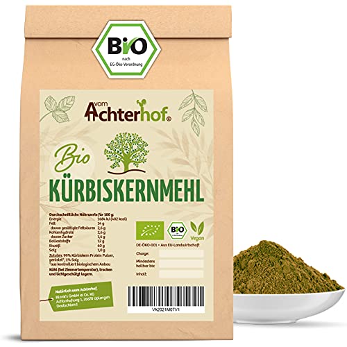 Kürbiskernmehl Bio 1000g | mit 60% Proteingehalt | pflanzliche Eiweißquelle | Proteingehalt von 60g Eiweiß pro 100g | höchste Bioqualität | für süße als auch herzhafte Speisen | vom Achterhof von vom-Achterhof