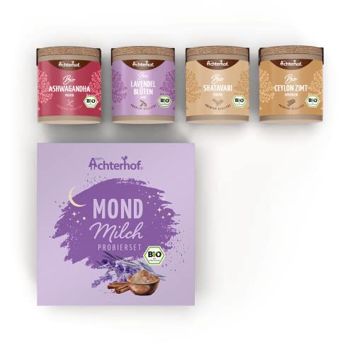 Mondmilch Probierset Bio 168g | mit Ashwagandha Pulver, ganze Lavendelblüten, Shatavari Pulver & Ceylon Zimt | alle Gewürze in Bio Qualität | vom Achterhof von vom-Achterhof