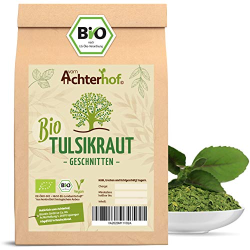 Tulsi Tee Bio (100g) Tulsikraut gerebelt indischer Basilikum von vom-Achterhof