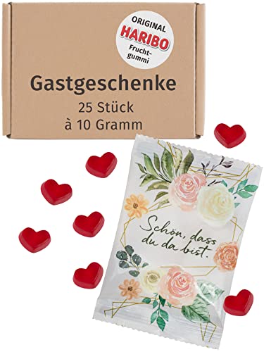 von Rafenstein Fruchtgummiherzen 25 x 10g - Schön, dass du da bist - als Gastgeschenke Hochzeit und Vintage Hochzeitsdeko. Gummibärchen Hochzeit von von Rafenstein