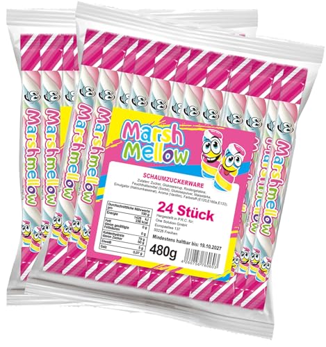 Marshmellow Speckseile XXL - Wurfmaterial für Karneval und Fasching - 30cm lang - 48 Stück einzeln verpackt - Süßigkeiten Großpackung - 600g von vontek