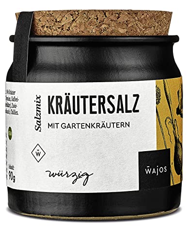 WAJOS Kräutersalz – mit Gartenkräutern 90g | Salzmischung mit Thymian, Koriander, Salbei, Basilikum| Allrounder Gewürz von wajos