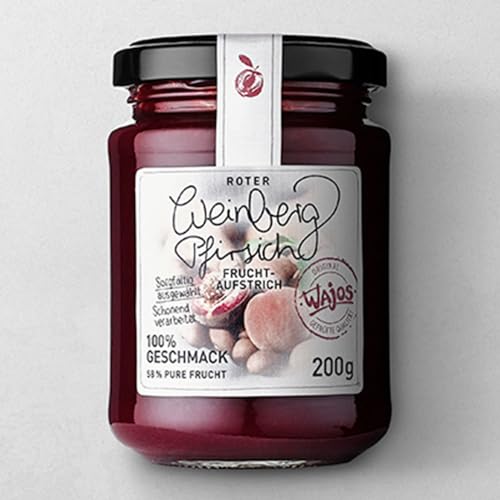 WAJOS Roter Weinbergpfirsich Fruchtaufstrich 195g | Brotaufstrich zum Brunch & Frühstück | süßer Aufstrich, fruchtige Streichcreme | 58% Frucht | von der Mosel von wajos