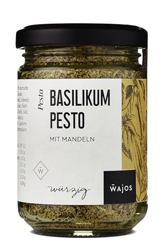 Wajos Basilikum Pesto – 55g würziges Pesto Grün mit Basilikum & Mandeln - ideal als Gewürz oder Pasta Sauce für mediterrane Küche von wajos