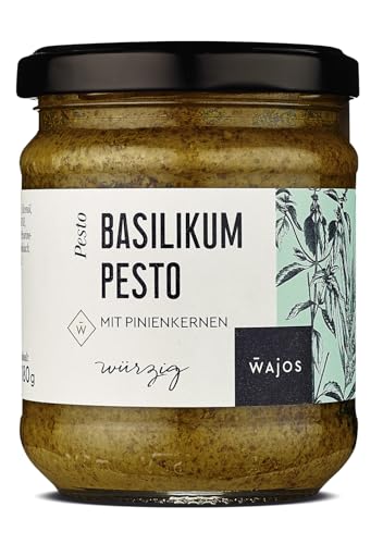 Wajos Basilikum Pesto mit Pinienkernen – 180g Würzsauce, Pesto Grün - fertiges Pesto für Pasta Sauce & mediterrane Küche von wajos