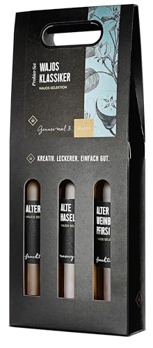 Wajos Geschenkset Likör, 3x 100ml Alter Likör Spezialitäten: Alter Willi, Alter Haselnuss, Alter Roter Weinbergpfirsich, Geschenk für Männer und Frauen von wajos