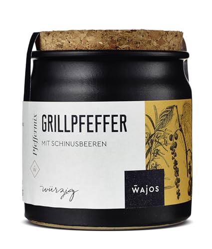 Wajos Grillpfeffer mit Schinusbeeren, 70g: Pfeffermix aus Schinusbeere, Pfeffer und Salz für Grillgut, Mild-fruchtige Schärfe von wajos