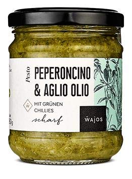 Wajos Peperoncino & Aglio Olio mit grünen Chillies - 180g Pesto, scharfes Pesto grün ideal als Pasta Sauce, als Dip oder Gewürz von wajos