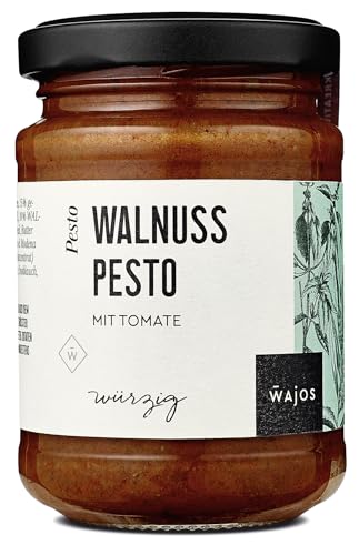 Wajos Walnuss Pesto mit Tomate. 180g würzig-nussiges Pesto rot, fertiges Pesto für Pasta Sauce & Brotaufstrich von wajos