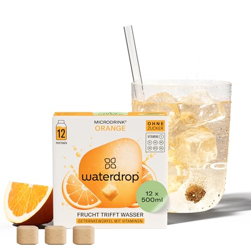 waterdrop® Microdrink Limonade: Orange, 12 Drops Würfel, zuckerfreies Getränkpulver, fruchtige Sorte, Frucht- und Pflanzenextrakten, mit wertvollen Vitaminen, Wasserzusatz von waterdrop MICRODRINK