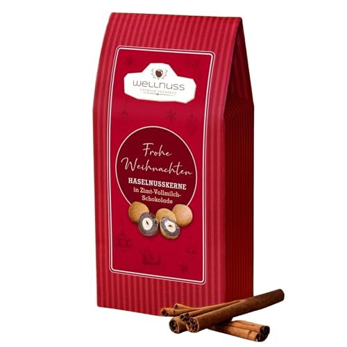 Maxi Faltschachtel - Weihnachts Edition - Haselnusskerne in Vollmilch-Zimt Schokolade - Nuss Geschenk für Männer und Frauen – Pralinen Geschenk – 175g von wellnuss