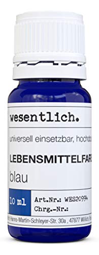 wesentlich. Lebensmittelfarbe "blau" (10ml), zuckerfrei, hochdosiert, flüssig - für Kuchen, Gebäck, Cremes, Pudding, Getränke etc... von wesentlich.