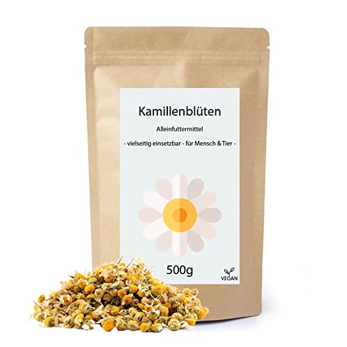 Getrocknete Kamillenblüten bio 500g | Kamillenblüten lose für Kleintiere und Pferd | Ganze Blüten-Köpfe | Naturprodukt | Nahrungsergänzung in Bioqualität von what the shop