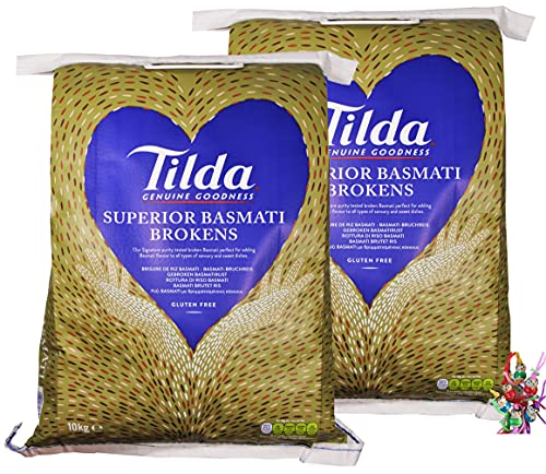 yoaxia ® - 2er Pack - [ 2x 10kg ] TILDA Basmati Bruchreis/Basmatireis/Superior Broken Basmati + ein kleiner Glücksanhänger gratis von yoaxia Marke