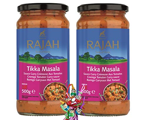 yoaxia ® - 2er Pack - [ 2x 500g ] RAJAH [ Tikka Masala ] Cremige Tomaten Currysauce mittelscharf + ein kleines Glückspüppchen - Holzpüppchen von yoaxia Marke