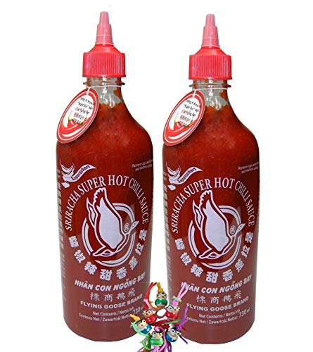 yoaxia ® - 2er Pack - [ 2x 730ml ] FLYING GOOSE Sriracha sehr scharfe Chilisauce SUPERSCHARF (extra Chili) Chilli Sauce + ein kleiner Glücksanhänger gratis von yoaxia Marke