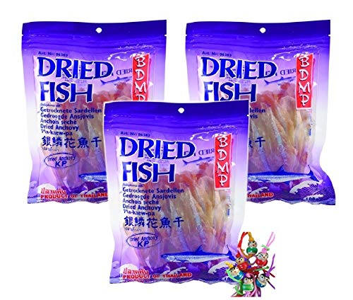 yoaxia ® - 3er Pack - [ 3x 100g ] BDMP Getrocknete Sardellen Dried Anchovy Pla-kaew-pa-hang #3 + ein kleiner Glücksanhänger gratis von yoaxia Marke