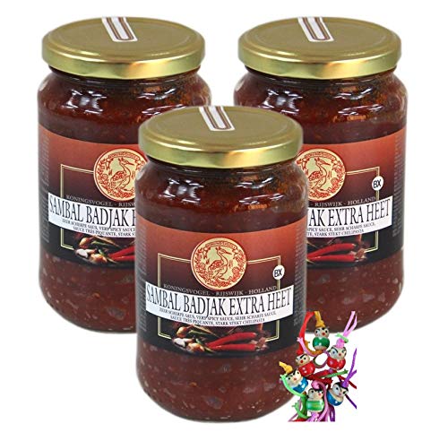 yoaxia ® - 3er Pack - [ 3x 200g ] KONINGSVOGEL Sambal Badjak Extra Heet / Sehr scharfe Sauce + ein kleiner Glücksanhänger gratis von yoaxia Marke