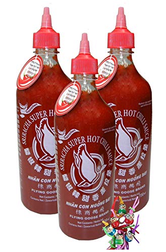yoaxia ® - 3er Pack - [ 3x 730ml ] FLYING GOOSE Sriracha sehr scharfe Chilisauce SUPERSCHARF (extra Chili) Chilli Sauce + ein kleiner Glücksanhänger gratis von yoaxia Marke