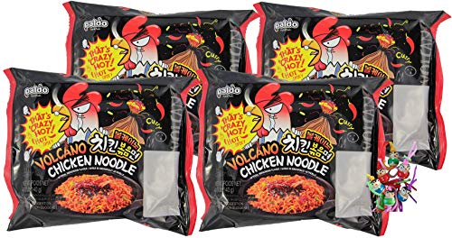 yoaxia ® - 4er Pack - [ 4x 140g ] PALDO Volcano Scharfe Instant Nudeln mit Huhngeschmack/SPICY + ein kleiner Glücksanhänger gratis von yoaxia Marke