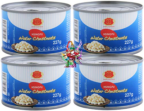 yoaxia ® - [ 4x 227g / 140g ATG ] Spring Happiness Wasserkastanien ganze Knollen / Water Chestnuts peeled + ein kleiner Glücksanhänger gratis von yoaxia Marke