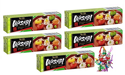 yoaxia ® - 5er Pack - [ 5x 43g ] S&B Wasabi Paste Kren / Meerrettich Paste mit japanischem Wasabi + ein kleiner Glücksanhänger gratis von yoaxia Marke